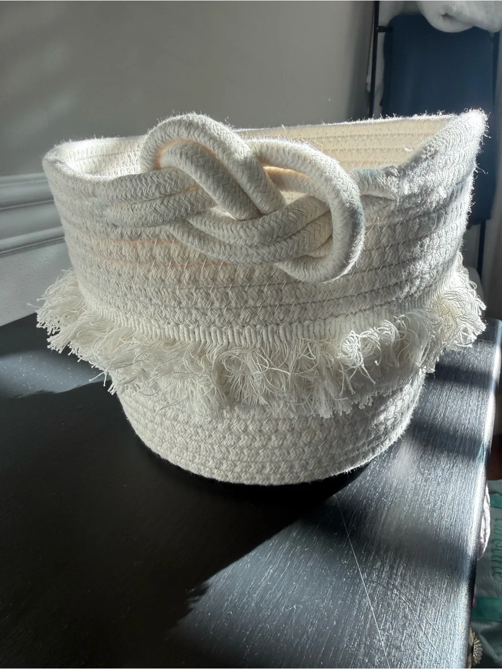 Pillowfort Cream Woven Fringe Rope basket